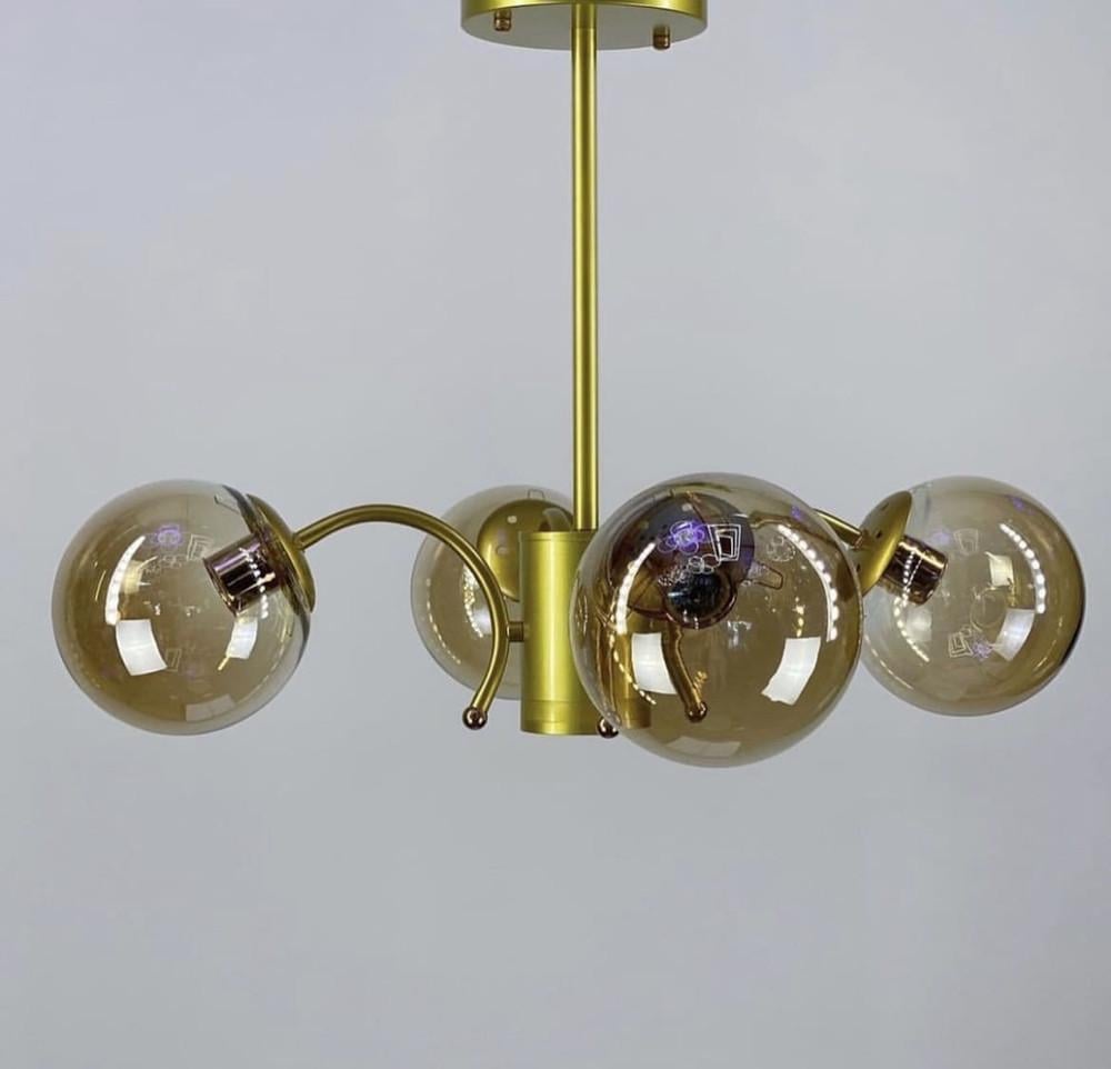 Люстра потолочная на 6 янтарных плафонах Золотой (K 19 SGD) Люстра потолочная на 6 янтарных плафонах Золотой (K 19 SGD)