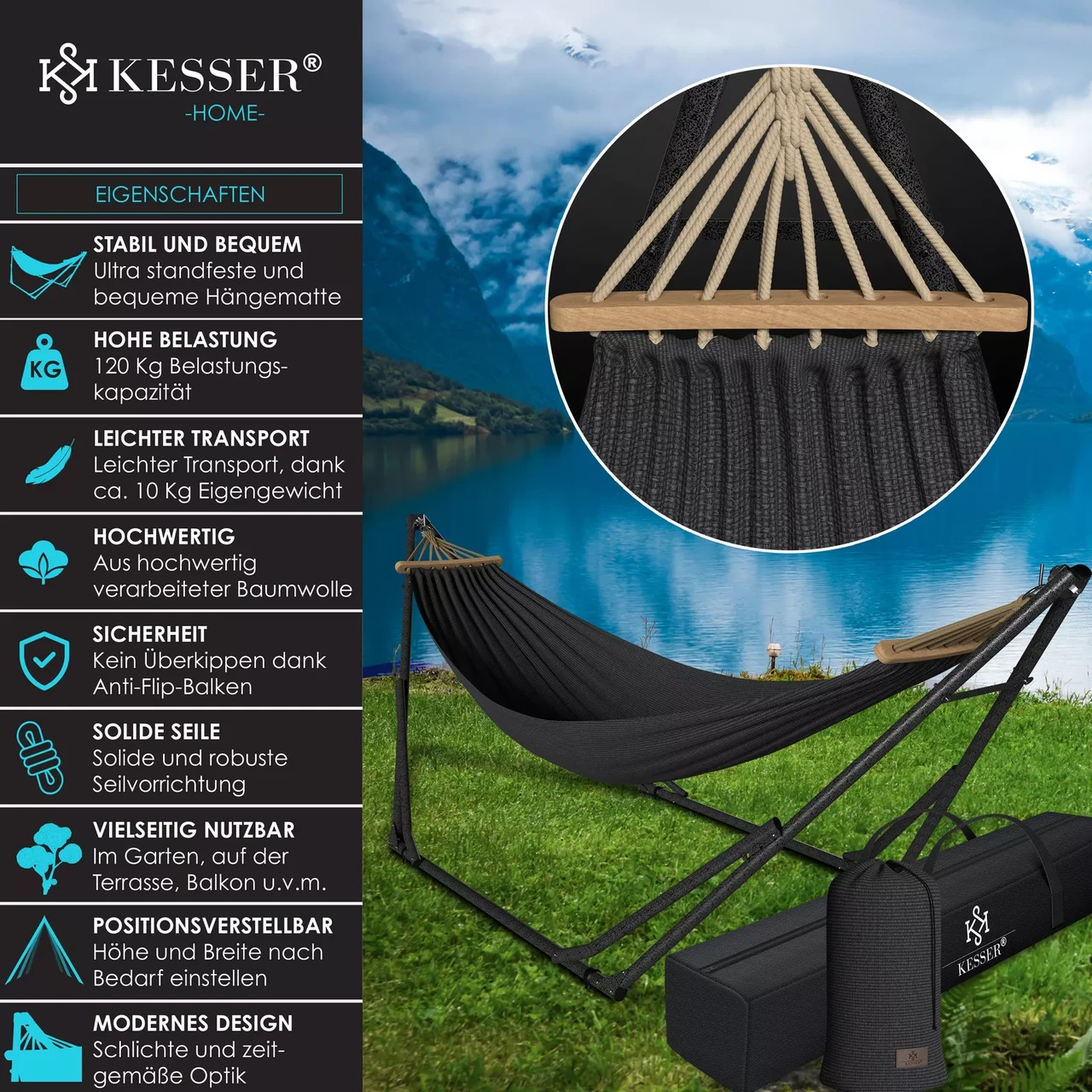 Гамаки KESSER подвесной для сада и дачи 200 кг 360x120x115 см (4260729115591) - фото 6 Гамаки KESSER подвесной для сада и дачи 200 кг 360x120x115 см (4260729115591) - фото 6