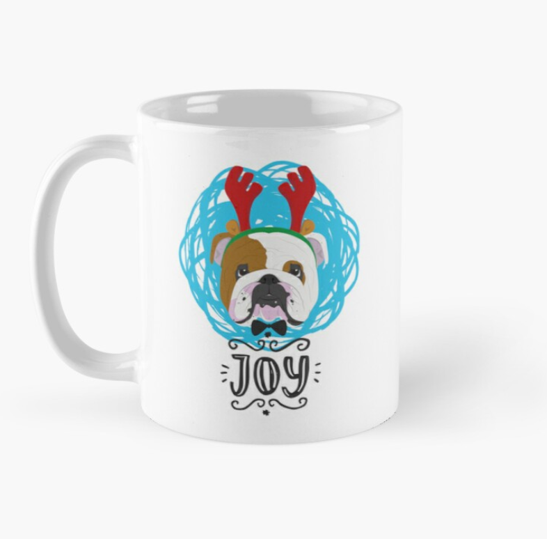 Чашка керамическая с принтом JOY Бульдог новогодний 330 мл Белый