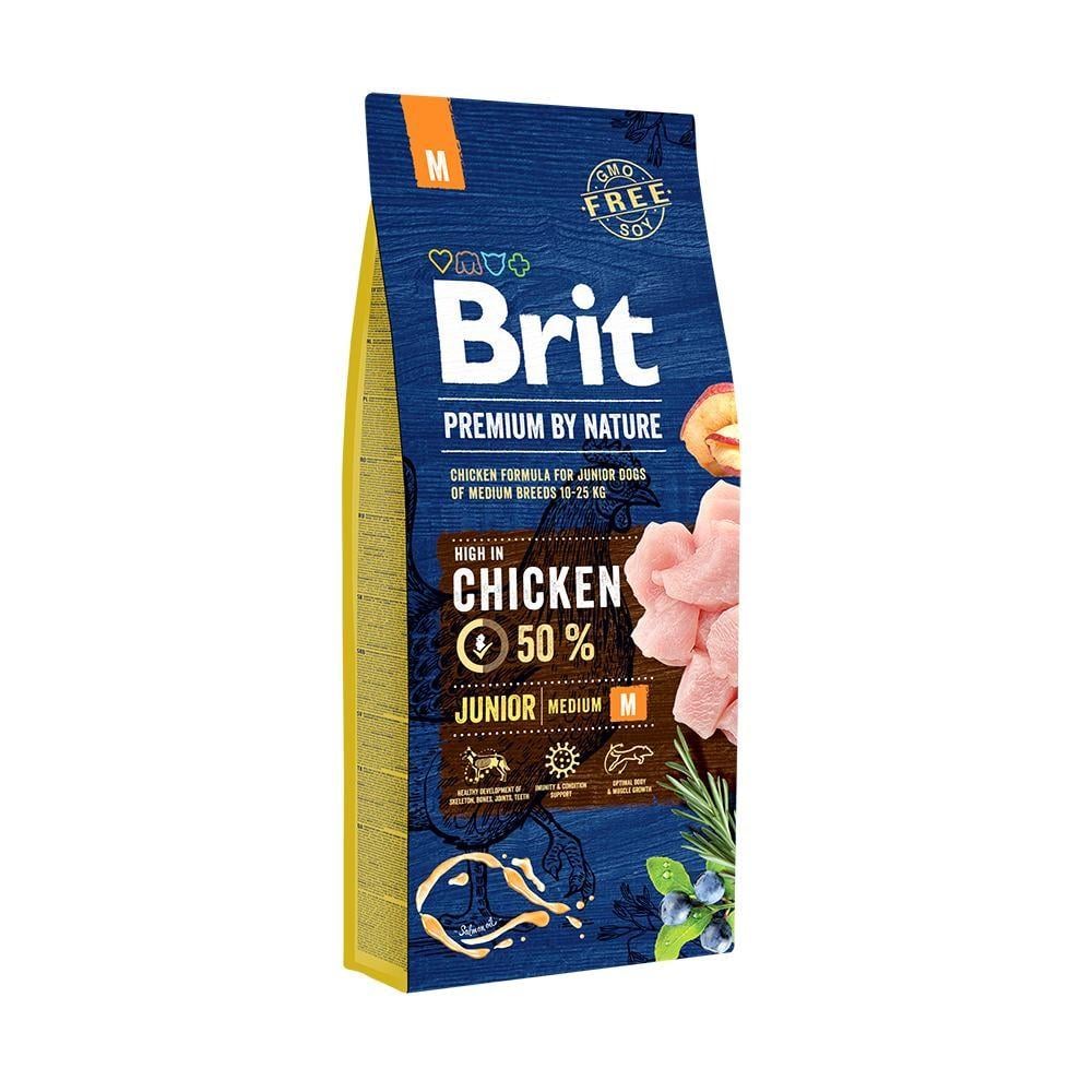 Корм сухой Brit Premium Dog Junior M для щенков и молодых собак средних пород от 1 до 12 месяцев весом 10-25 кг с курицей (8595602526338)