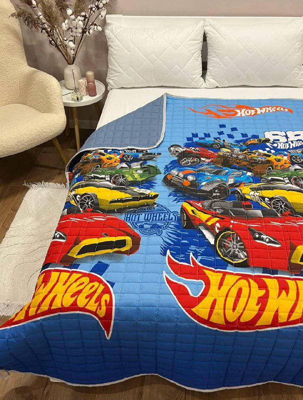 Ковдра дитяча з малюнком машинки Hot Wheels двостороння 150х210 см Синій