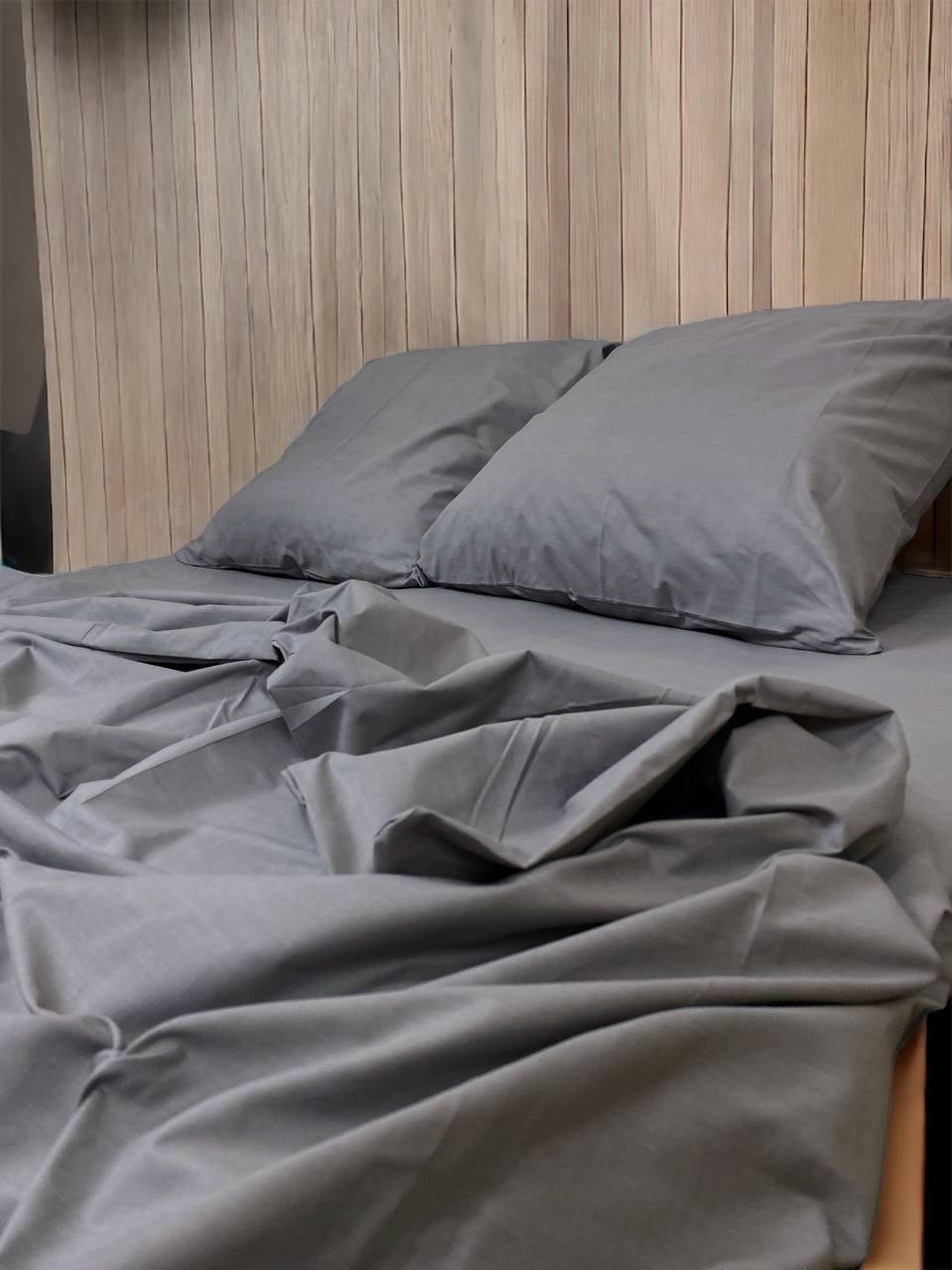 Комплект постельного белья однотонный хлопковый евро 200х220/70х70 см Серый (14825395) - фото 3 Комплект постельного белья однотонный хлопковый евро 200х220/70х70 см Серый (14825395) - фото 3