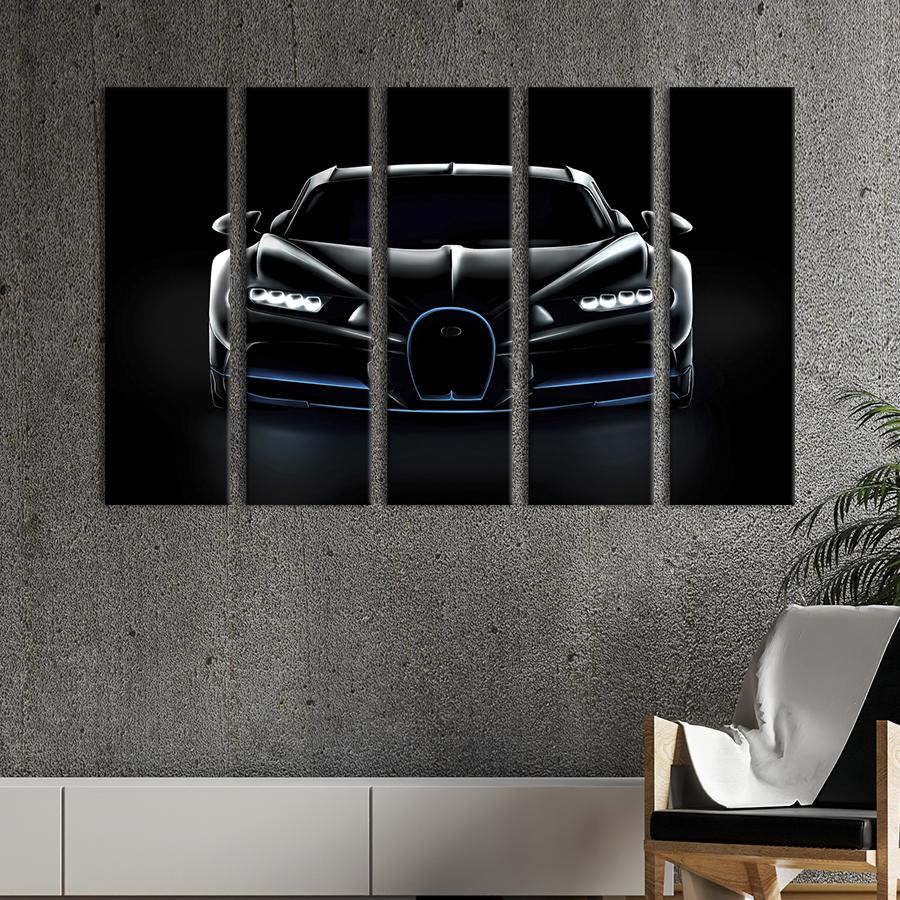 Картина на холсте Bugatti Chiron на чёрном фоне 155x95 см (1305-51)