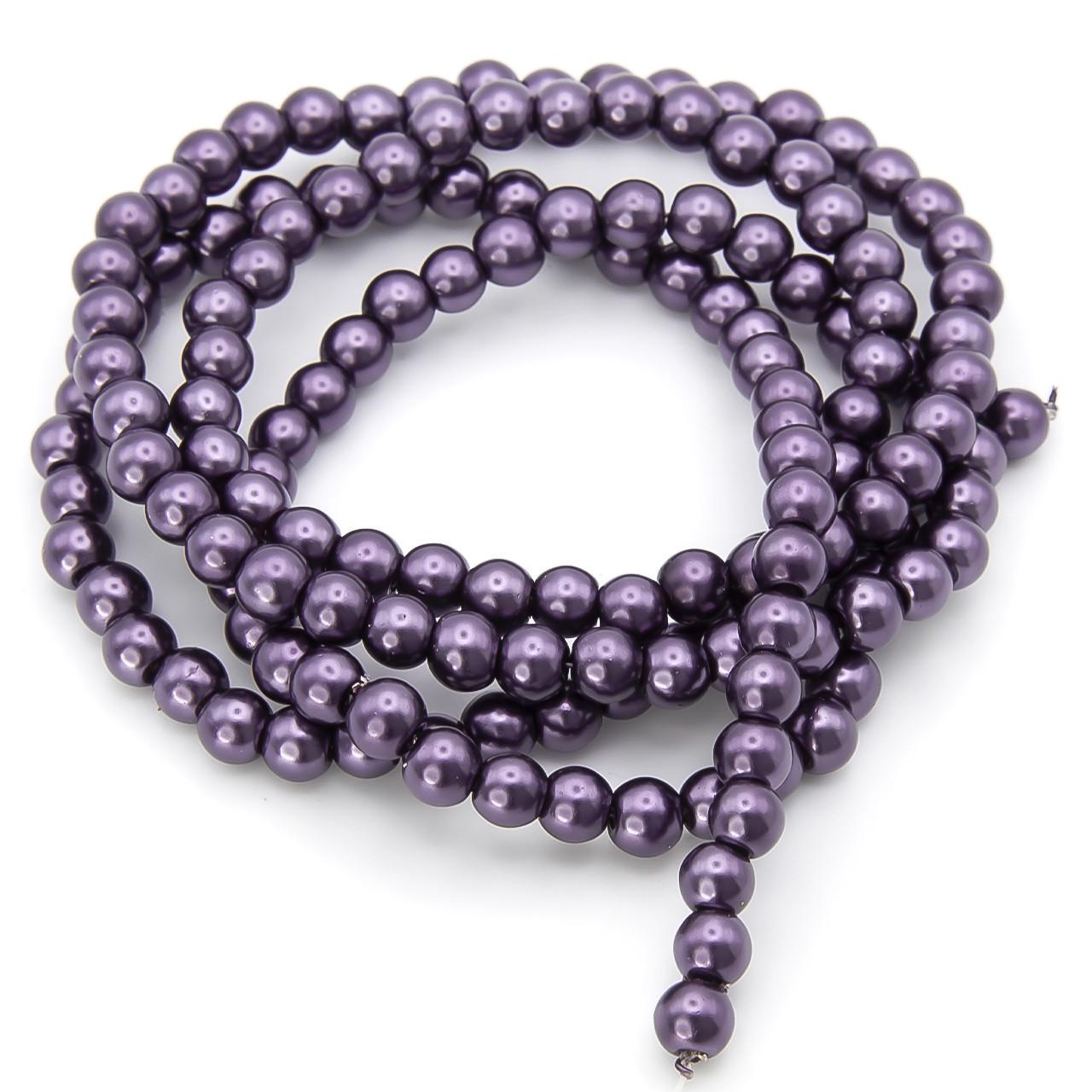 Бусины стеклянные на нитке под жемчуг 6 мм 80 см 145 шт. Фиолетовый темный (БЖ0006к97)