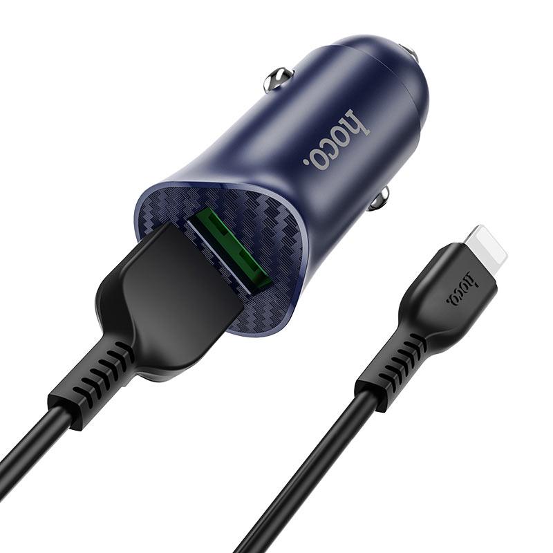 Зарядний пристрій автомобільний Hoco Z39 Farsighted dual port QC3.0 Car charger set Blue (07657)
