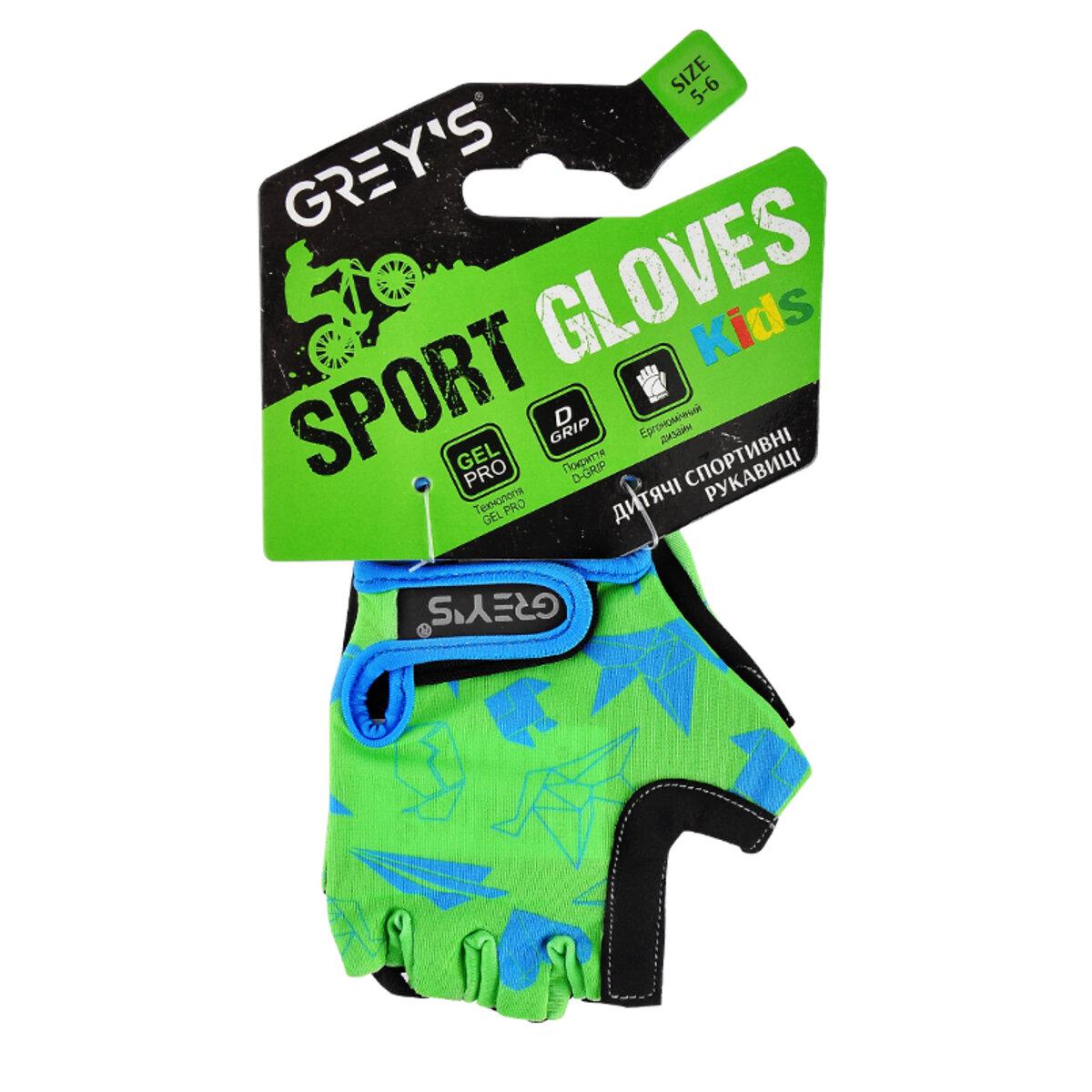 Велоперчатки детские GREY'S короткие с гелевыми вставками XXS Зелено-черный (GR18711)