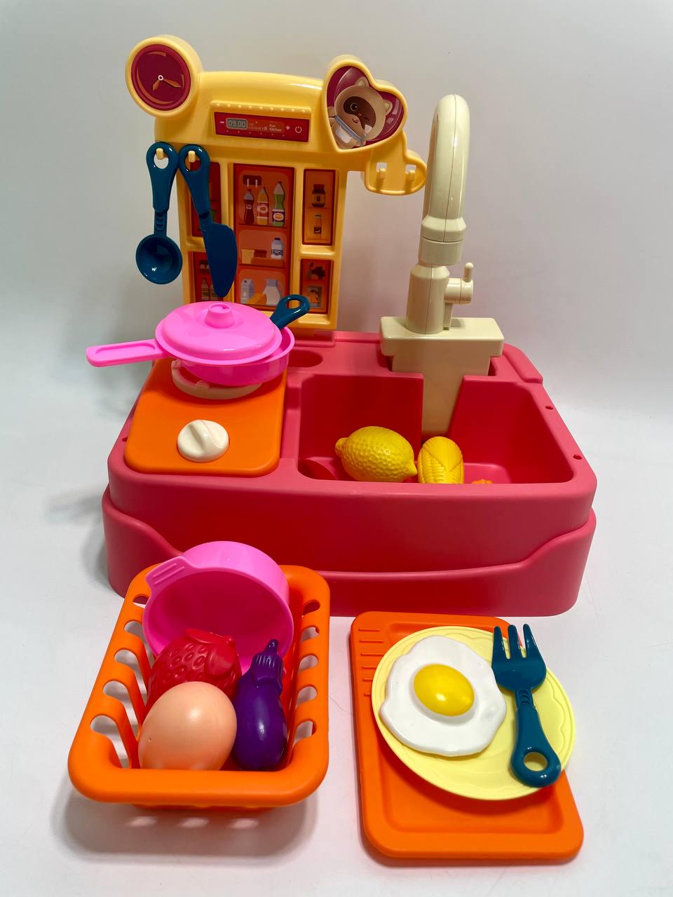 Мойка автоматическая подача воды/полочка/столовая утварь/муляжи пищи/плитка с трещоткой/наклейки/в коробке - фото 5 Мойка автоматическая подача воды/полочка/столовая утварь/муляжи пищи/плитка с трещоткой/наклейки/в коробке - фото 5