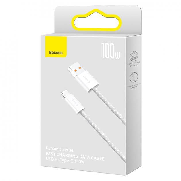 Кабель Baseus CALD000702 Dynamic Series Fast Charging Type-C 100 W 5 V 3 A 2 м White (575108) - фото 5