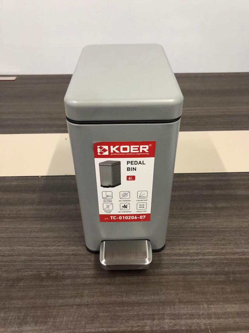 Відро для сміття KOER TC-010206-07 з плавним закриттям прямокутне 6 л Сірий (KR5596) - фото 7