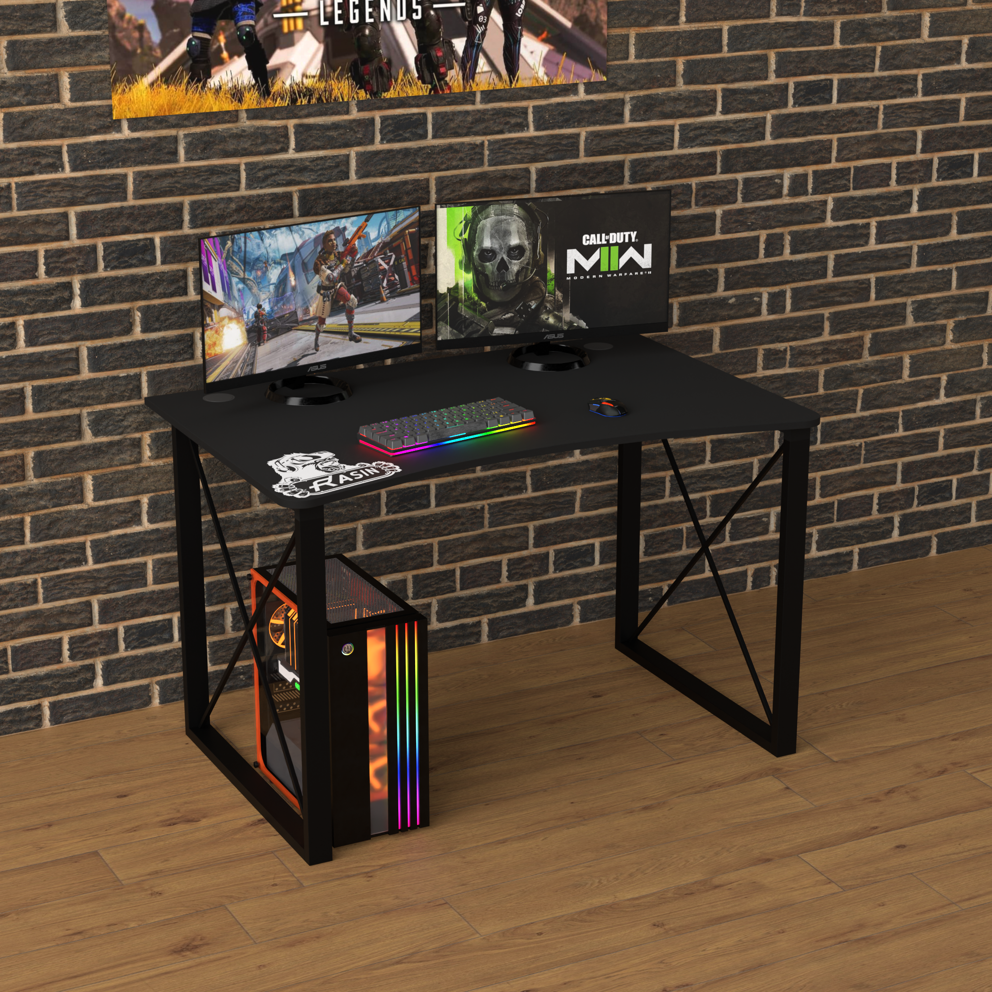 Стол геймерський ергономічний Zeus Rasin LOFT-14 метал/ламінована ДСП Чорний (LOFT-14)