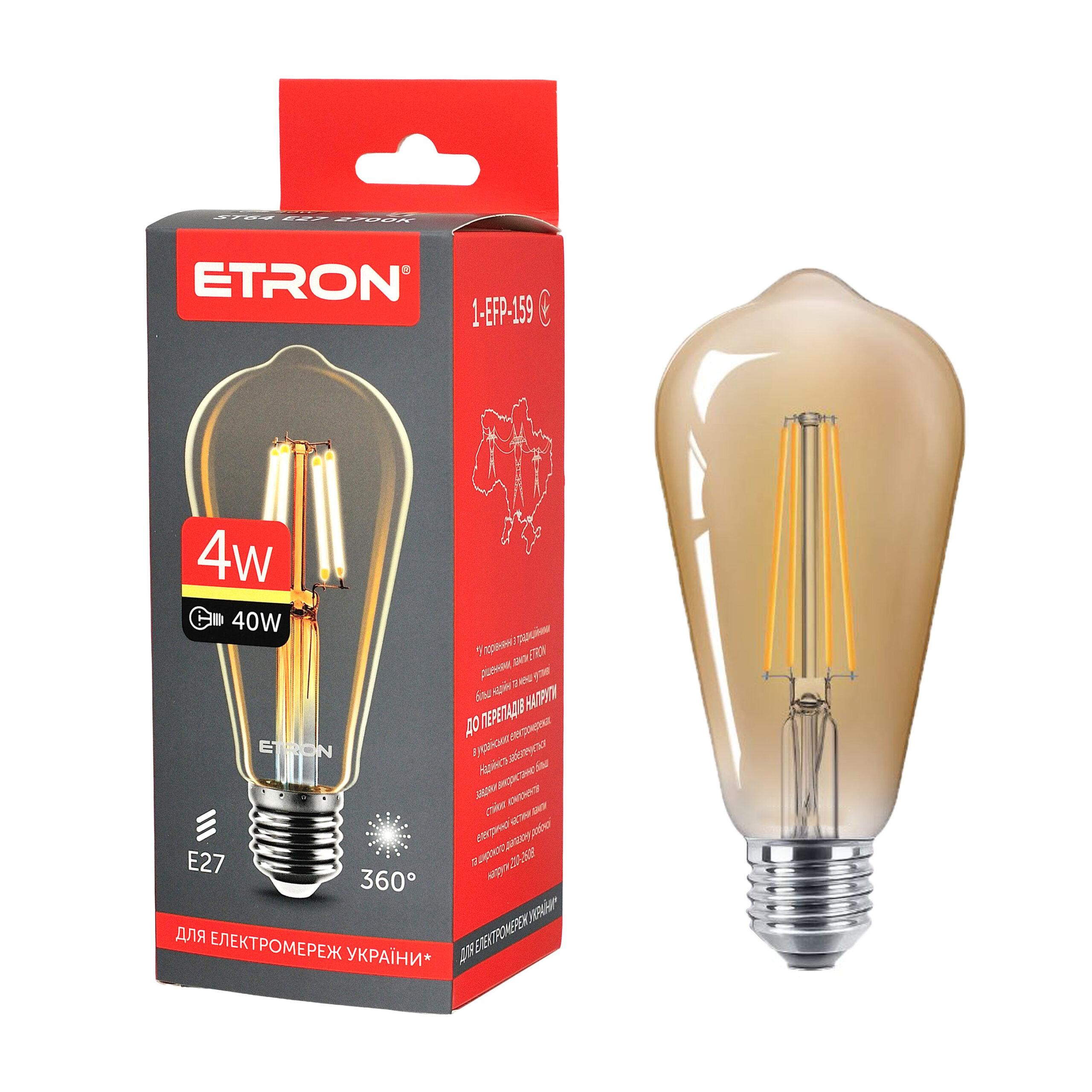 Світлодіодна лампа ETRON Filament ST64 4 Вт E27 2700K Золотий (1-EFP-159)