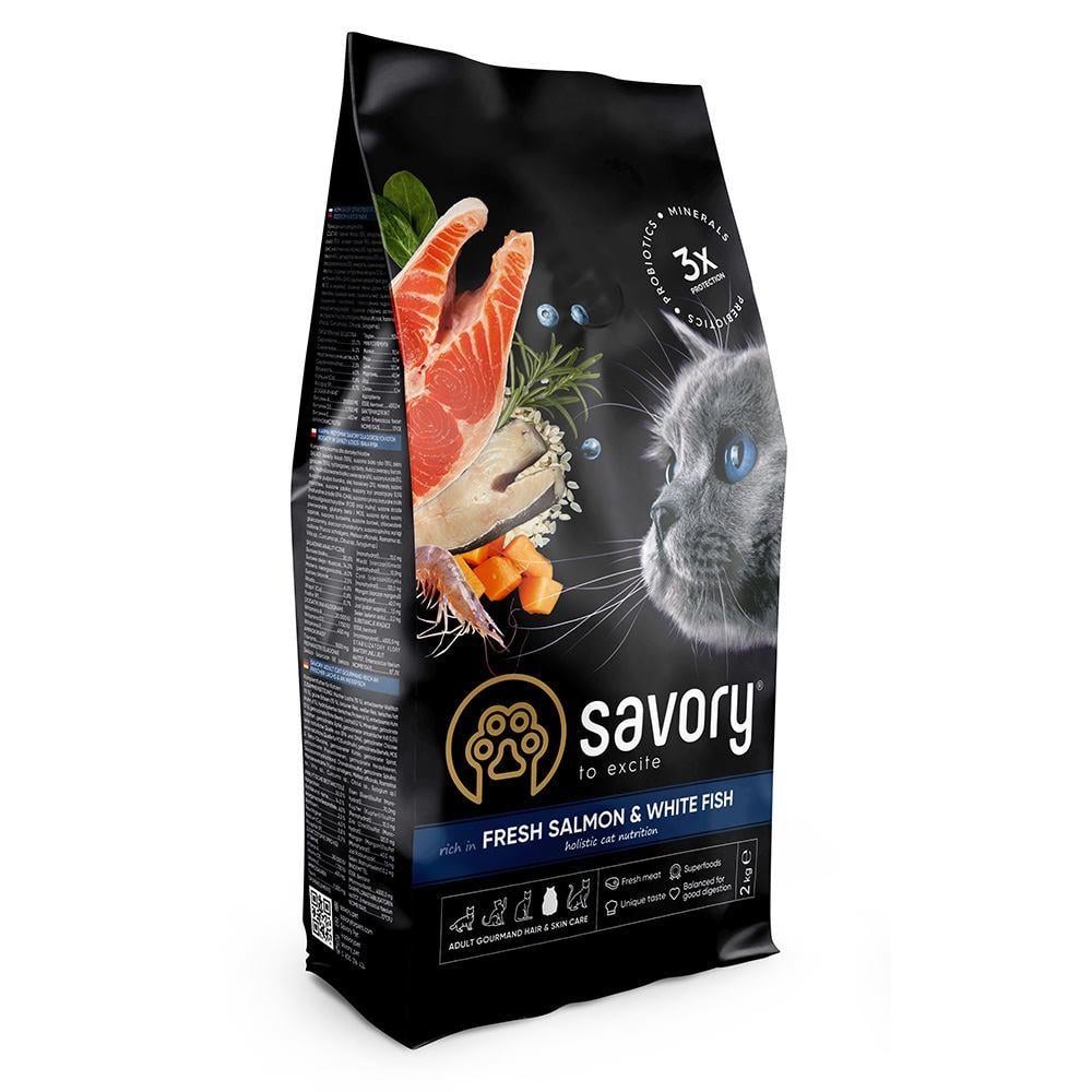 Корм сухой Savory Adult Cat Gourmand Fresh Salmon and White Fish для длинношерстных кошек со свежим лососем и белой рыбой 2 кг (34806760) Корм сухой Savory Adult Cat Gourmand Fresh Salmon and White Fish для длинношерстных кошек со свежим лососем и белой рыбой 2 кг (34806760)