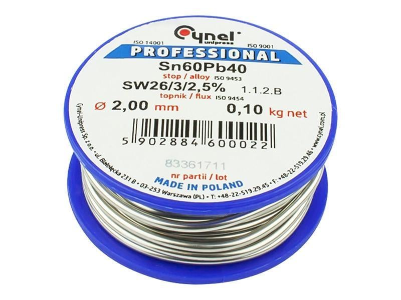 Припой Cynel Sn60Pb40-SW26 с флюсом 2,0 мм 100 г (1490800474)