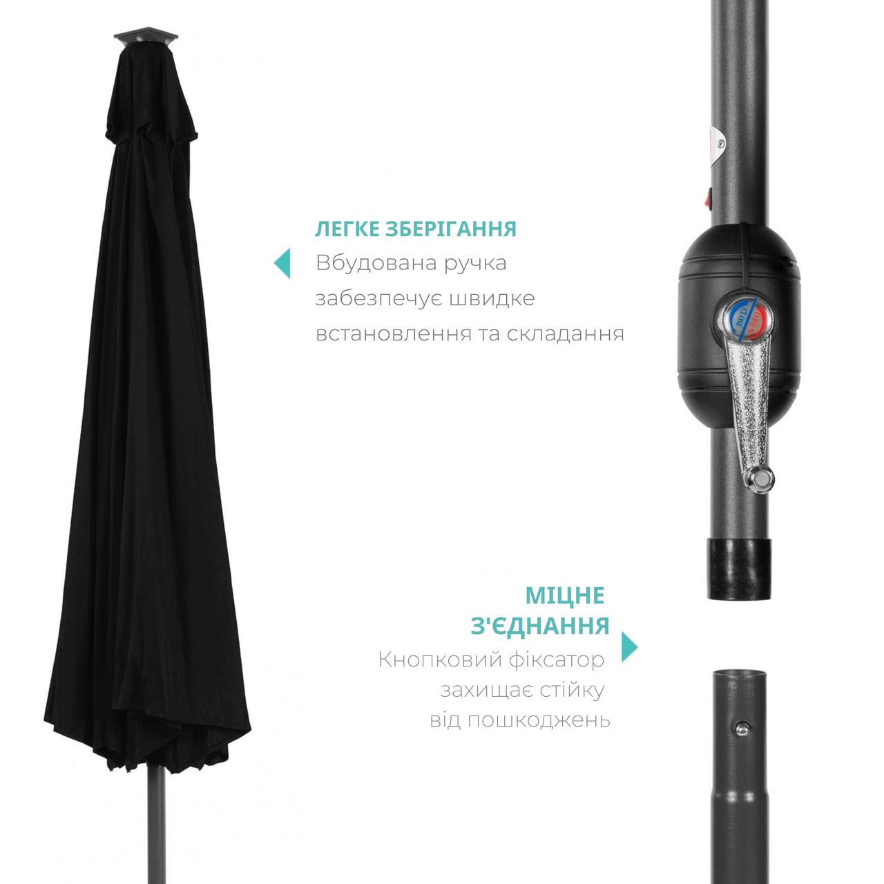 Парасолька садова з LED-підсвічуванням та сонячною панеллю 3 м Чорний (W-7016BL) - фото 6 Парасолька садова з LED-підсвічуванням та сонячною панеллю 3 м Чорний (W-7016BL) - фото 6