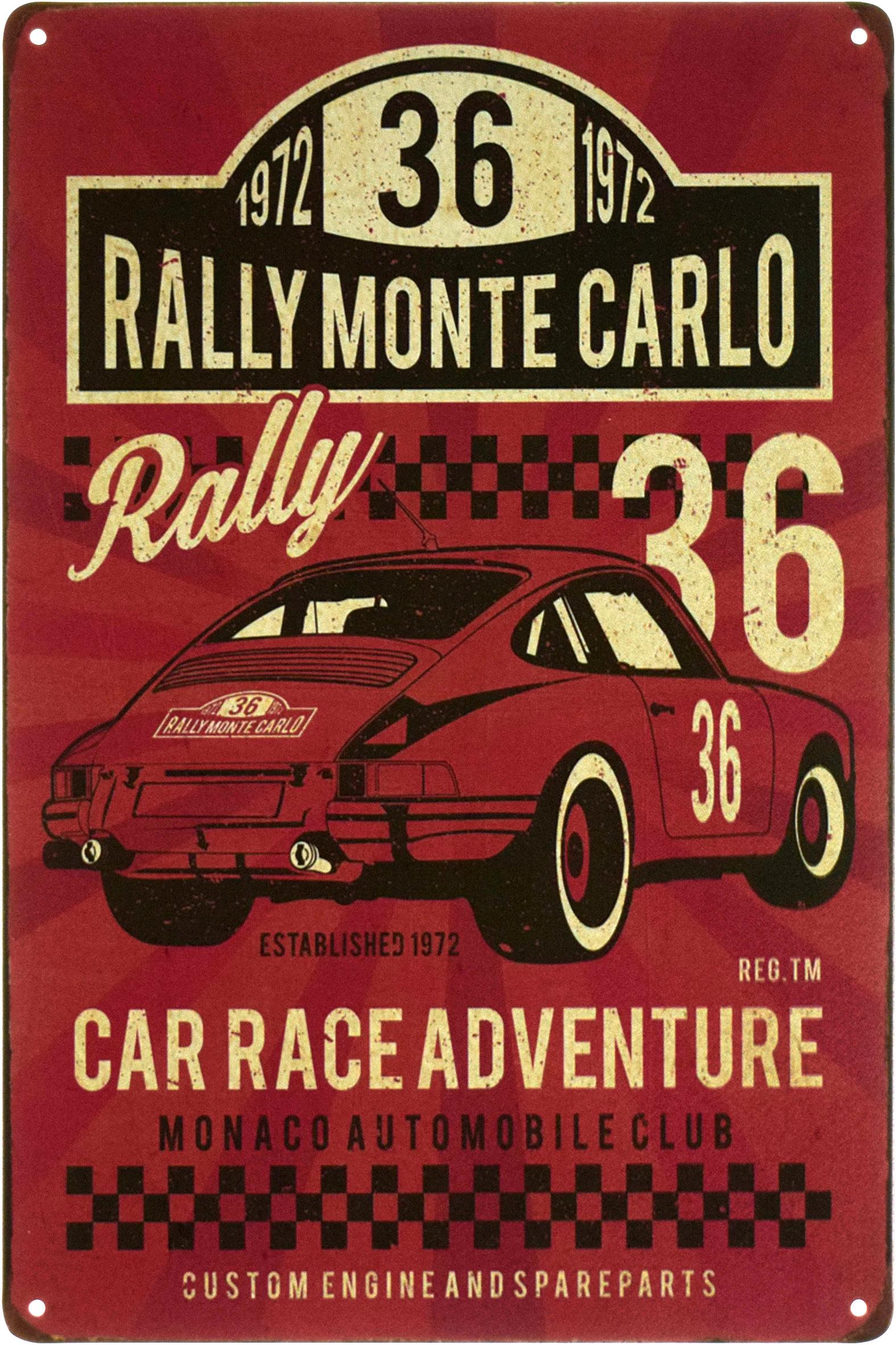 Металева табличка Ралі Монте-Карло Автомобільні Гонки/Rally Monte Carlo Car Race Adventure 20x30 см