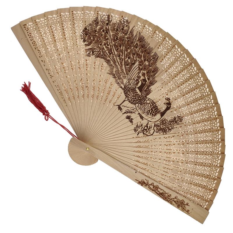 Веер деревянный резной Павлины (С3484)