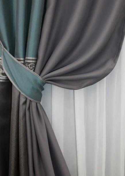 Шторы блекаут 1,5х2,7 м 2 шт. Бирюзовый/Темно-серый (014дк/1241-1293ш) - фото 3