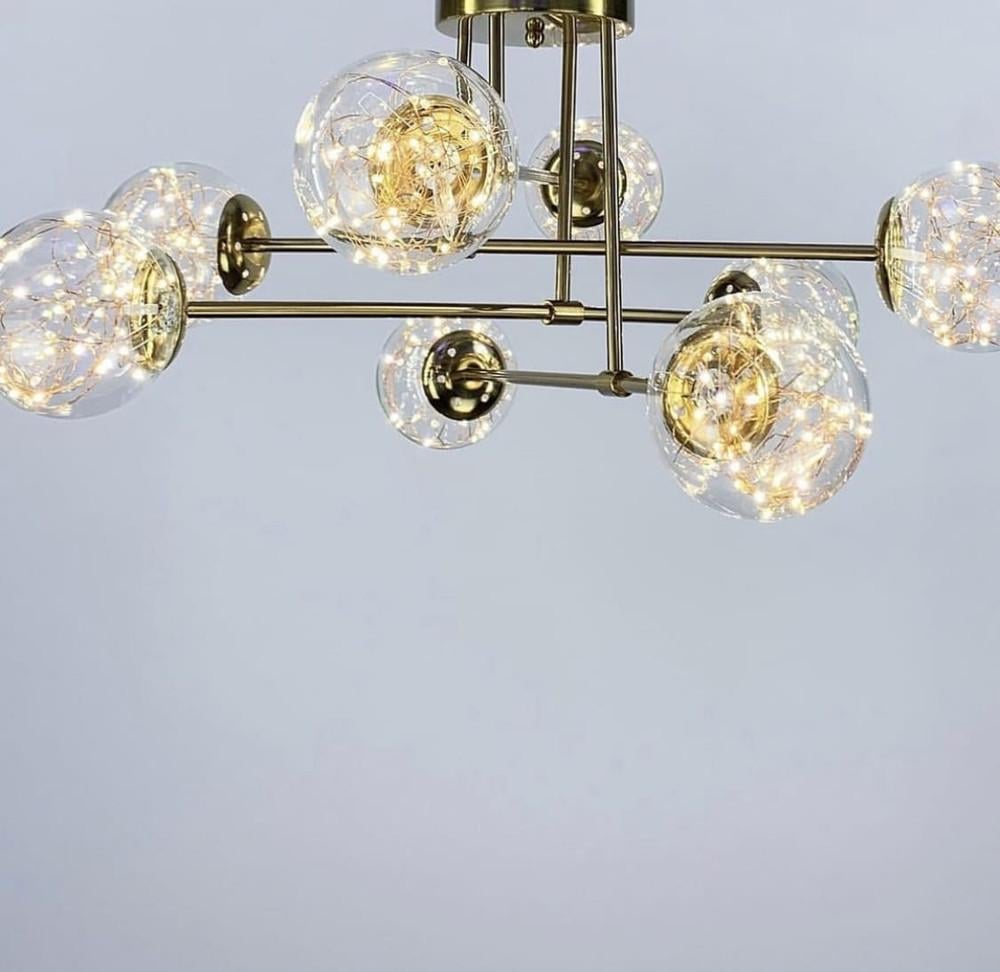 Люстра LED на 8 прозорих плафонів із вбудованими світлодіодами Латунь (K 26/8 AB) - фото 5 Люстра LED на 8 прозорих плафонів із вбудованими світлодіодами Латунь (K 26/8 AB) - фото 5