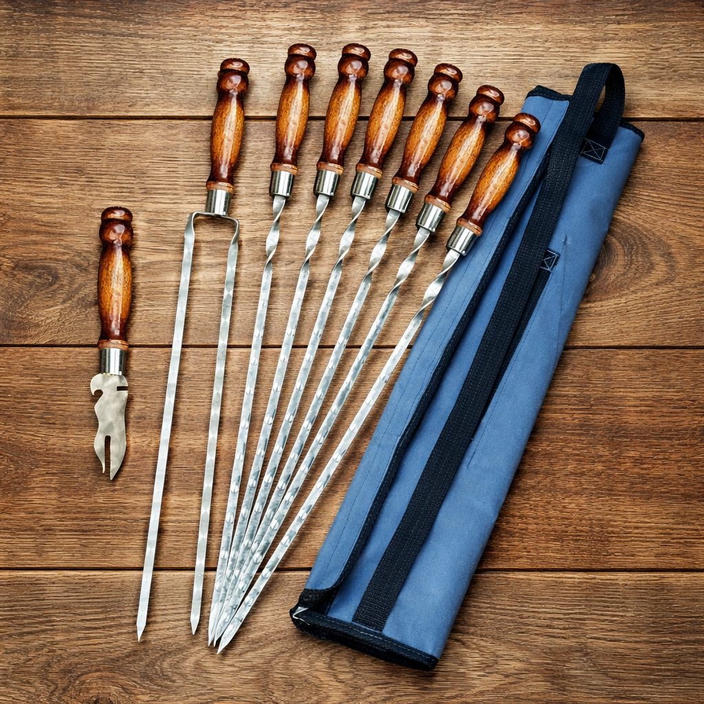 Набор шампуров Арго 6/1/1 ретро ручка в сером чехле (10270)