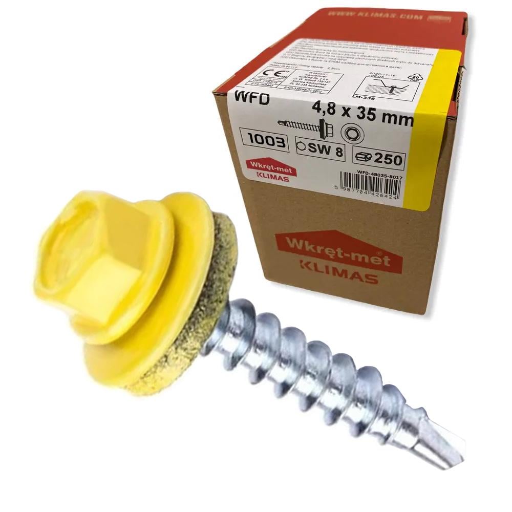Саморіз покрівельний по дереву Klimas Wkret-Met RAL 1003 4,8x35 мм 250 шт.