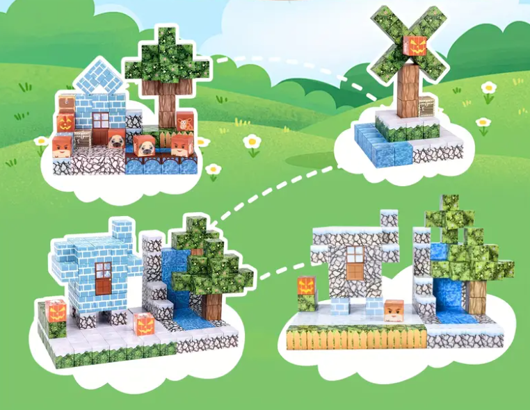 Конструктор магнитный Minecraft Поселок 100 шт. (2698857119) - фото 4