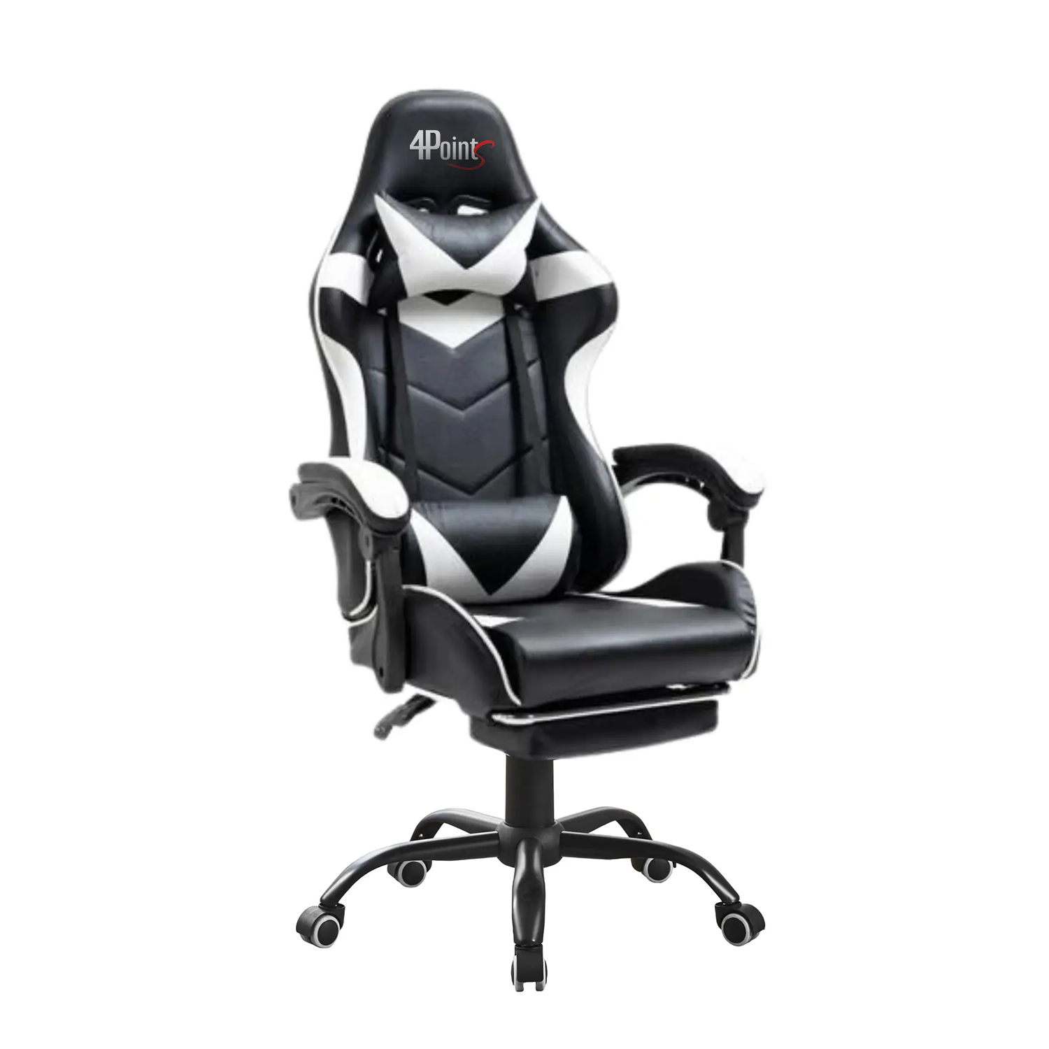 Крісло ігрове комп'ютерне TEMPO з підставкою для ніг з металевою основою з подушками Білий (40061)