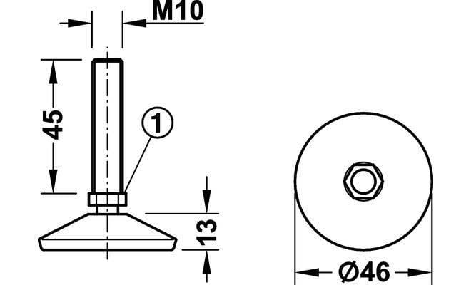 Опора-гвинт регульована NM Ø46 мм з шарніром М10х33 мм (FR-6201) - фото 2