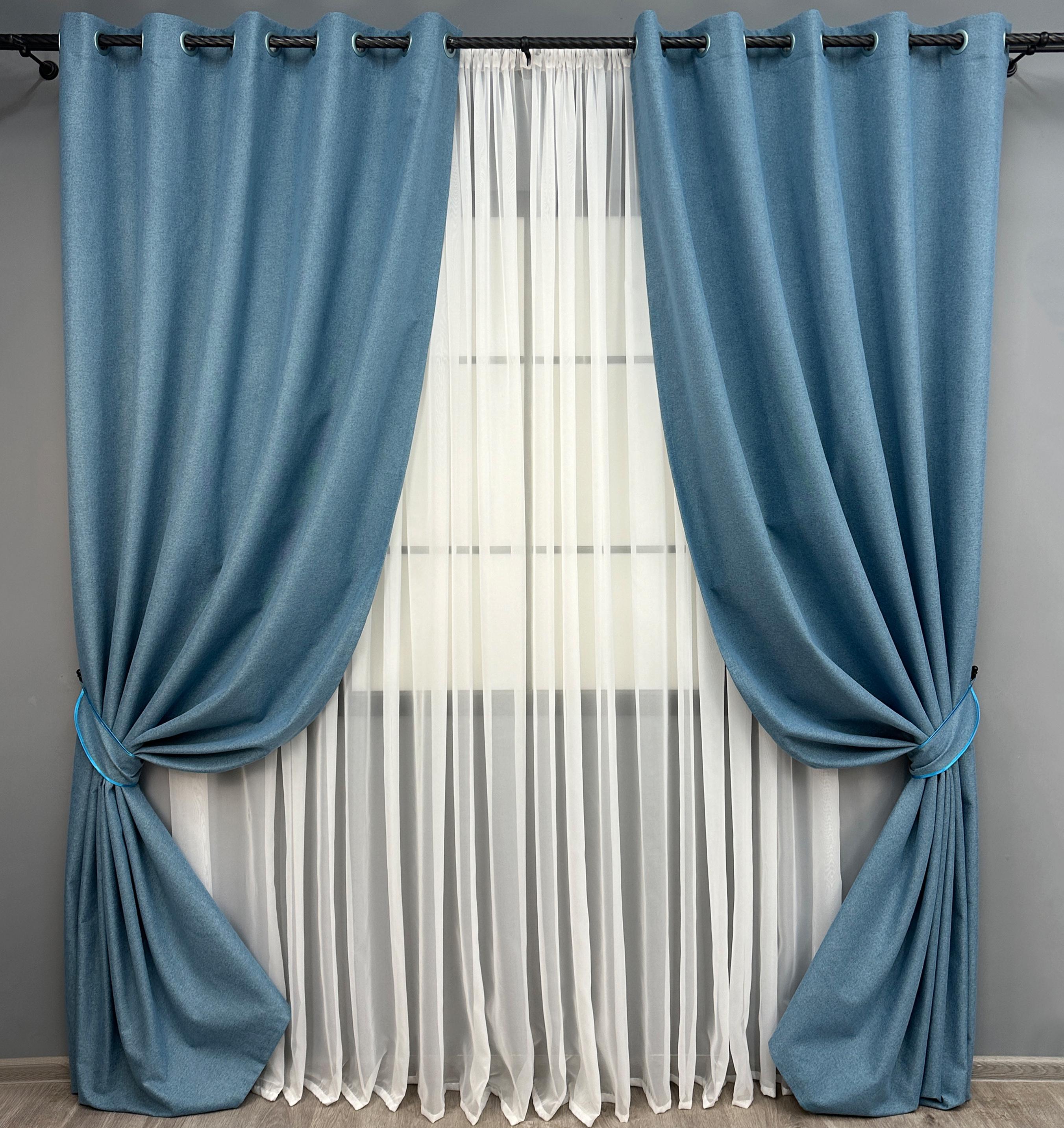 Комплект штор на люверсах VR-Textil Блэкаут двусторонний ASHEN NIGHT № 1852ш 150х270 см 2 шт. Синий (37-0292) Комплект штор на люверсах VR-Textil Блэкаут двусторонний ASHEN NIGHT № 1852ш 150х270 см 2 шт. Синий (37-0292)