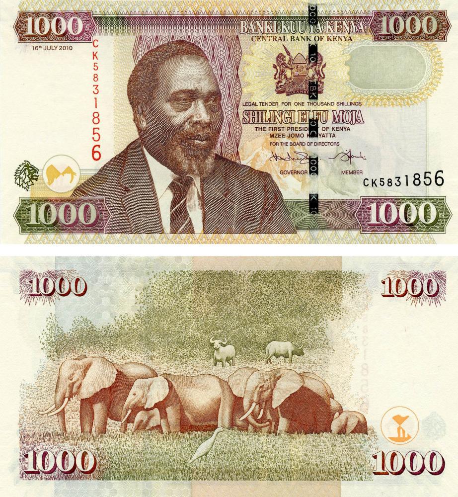 Колекційна банкнота Кенія 1000 шилінгів 2010 UNC Слони P51 (Б13533)