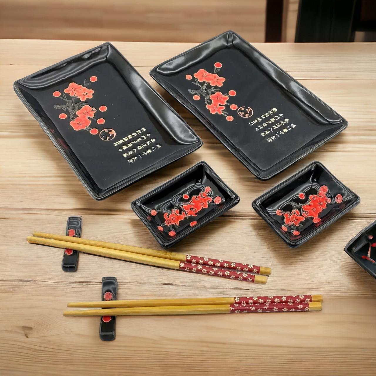 Набор посуды для суши 8в1 на 2 персоны 28х28,3х3,5 см Черный (07-34281A) - фото 3 Набор посуды для суши 8в1 на 2 персоны 28х28,3х3,5 см Черный (07-34281A) - фото 3