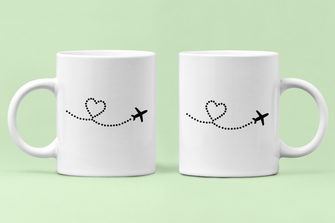 Чашки парные с принтом Самолет петля сердце для Влюбленных 330 мл Белый