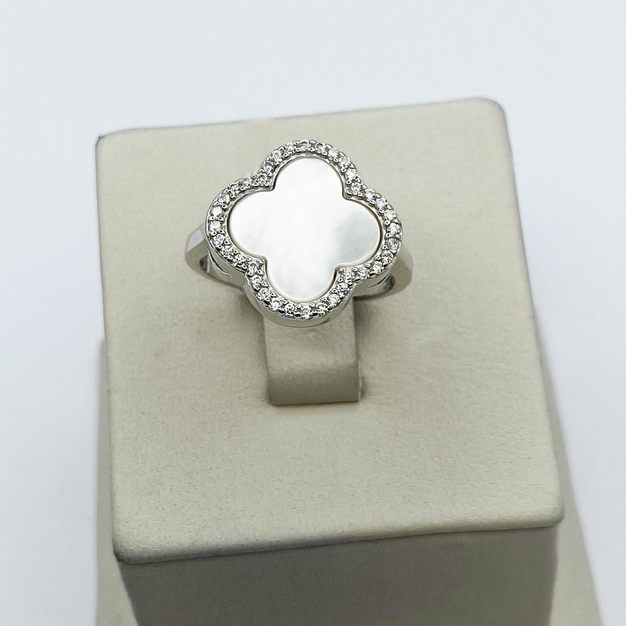 Кольцо серебряное с перламутром Клевер 17 3,62 г (2087440092)