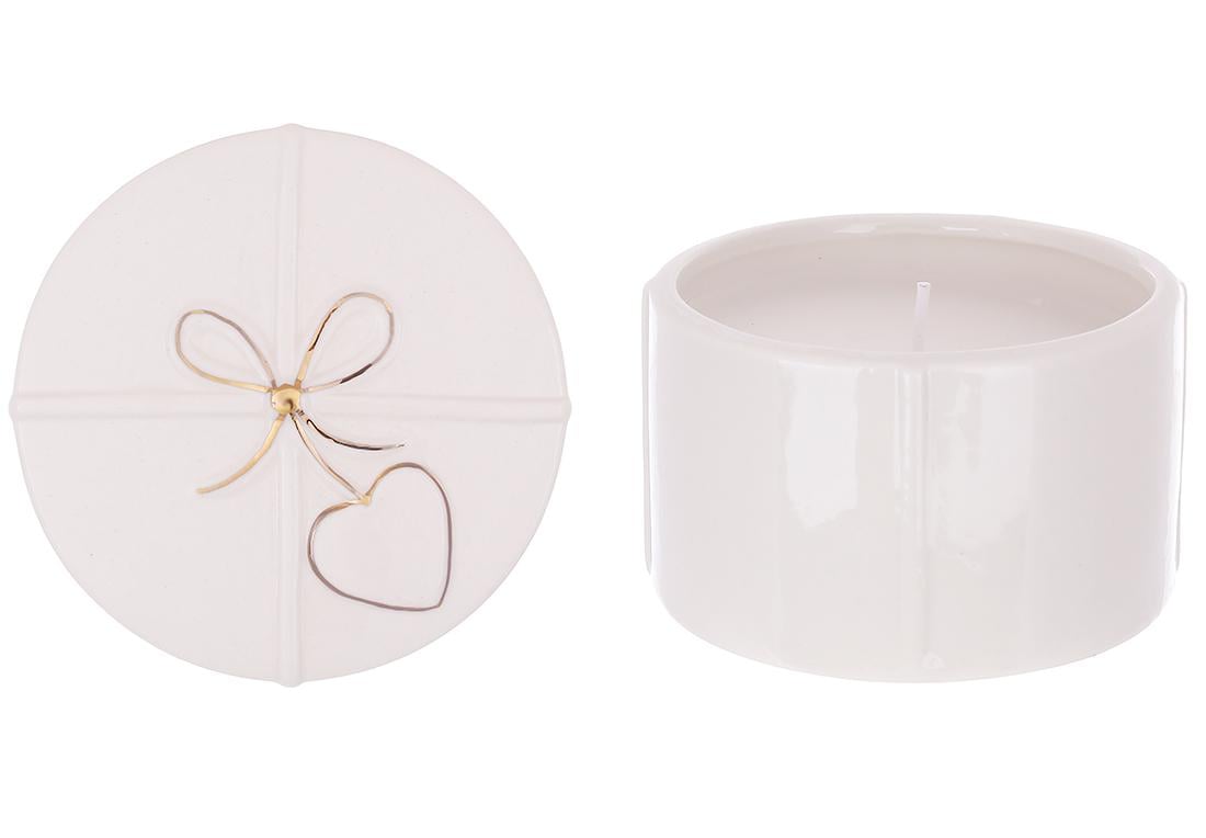 Подсвечник фарфоровый BonaDi в форме подарка с золотым бантом с восковой свечой 9,5х7 см (727-570)
