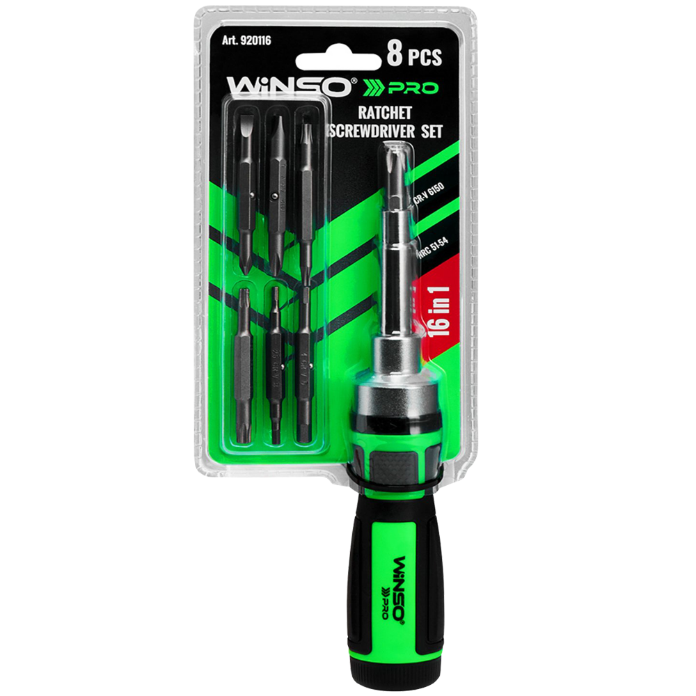 отвертка реверсивная с насадками WINSO 16в1 8 ед. (920116)