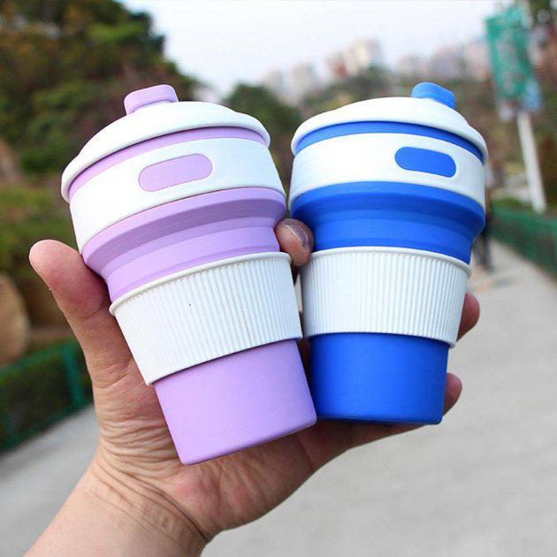 Складной силиконовый стакан Collapsible Coffee Cup 350 мл Синий - фото 4