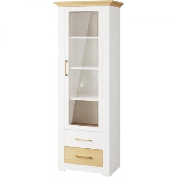 Вітрина Світ Меблів Валеріо 1Д2Ш 670х450х2000 мм у вітальню/їдальню ДСП та МДФ Сосна водевіль/Дуб кам'яний