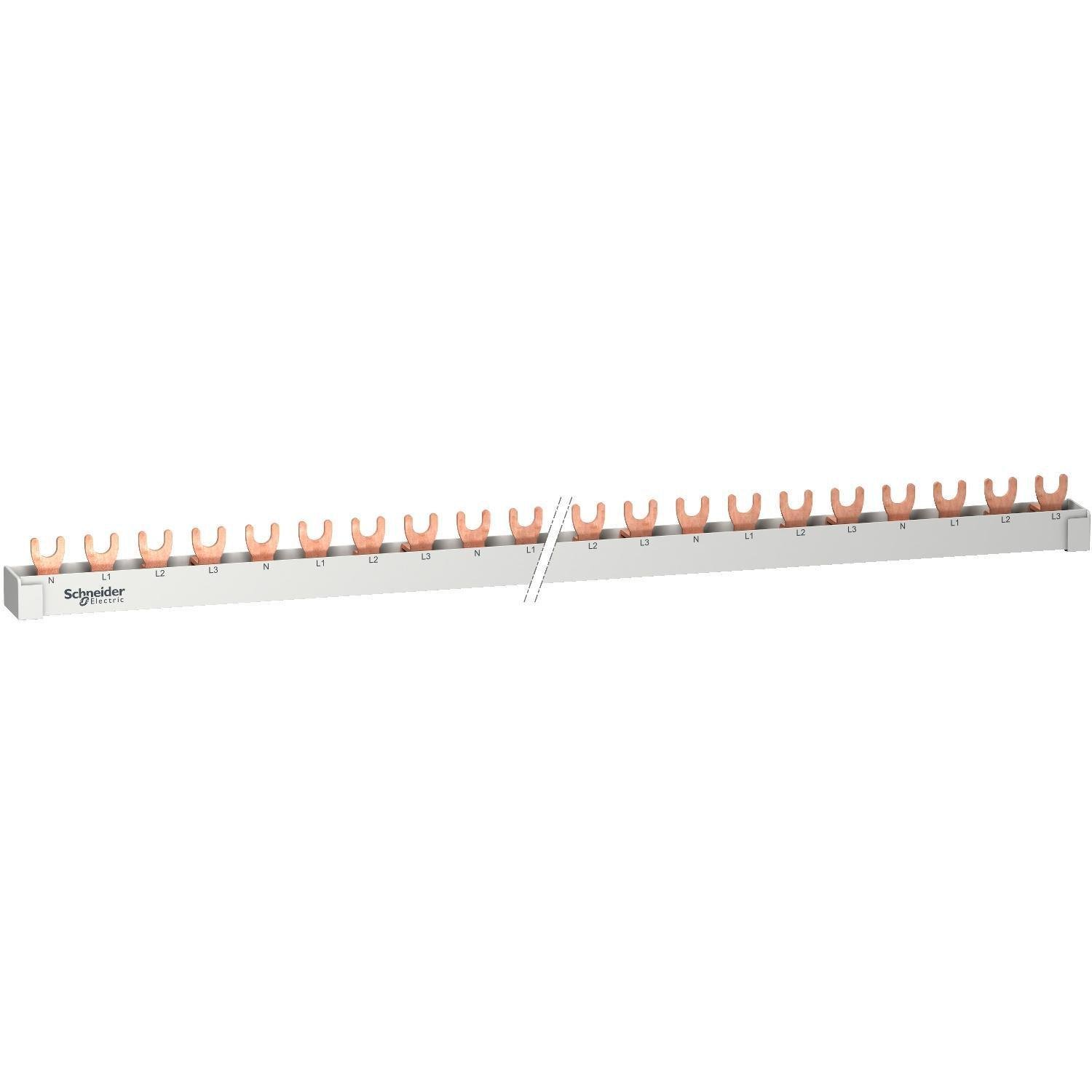 Шина соединительная Schneider Electric Resi9 3P+N 63A типа FORK 57 модулей шаг 18 мм 1 м (R9XFH457) Шина соединительная Schneider Electric Resi9 3P+N 63A типа FORK 57 модулей шаг 18 мм 1 м (R9XFH457)