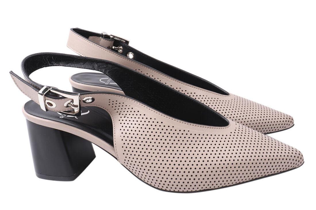 Босоножки женские Aquamarin из кожи на каблуке с открытой пяткой р. 38 Капучиновый (1976-21LT)