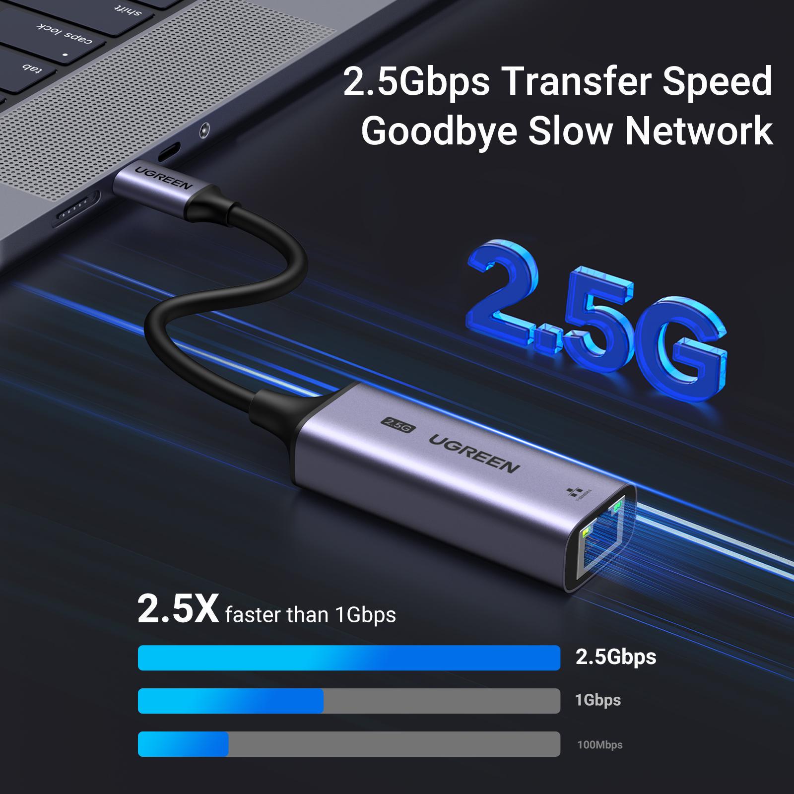 Мережева карта UGREEN Type-C-Ethernet 2.5 Гбіт/с LAN USB-C до Rj45 2500 Мбіт/с металевий Сірий (25052) - фото 6
