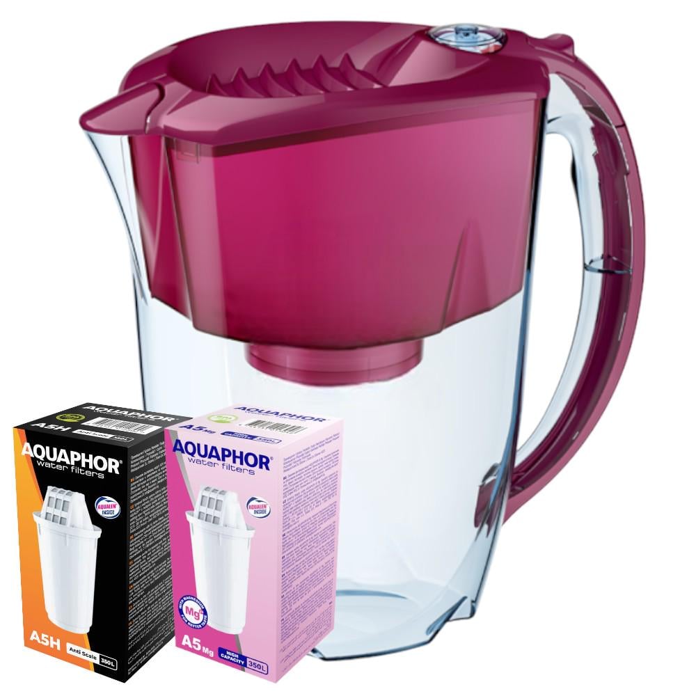 Фильтр-кувшин Аквафор Престиж с двумя модулями: А5Mg, А5Н Вишневый