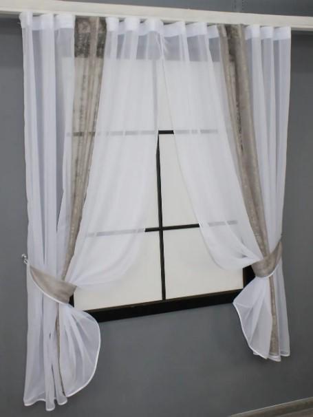 Комплект штор на кухню 340х170 см Белый/Какао (113к) - фото 2 Комплект штор на кухню 340х170 см Белый/Какао (113к) - фото 2