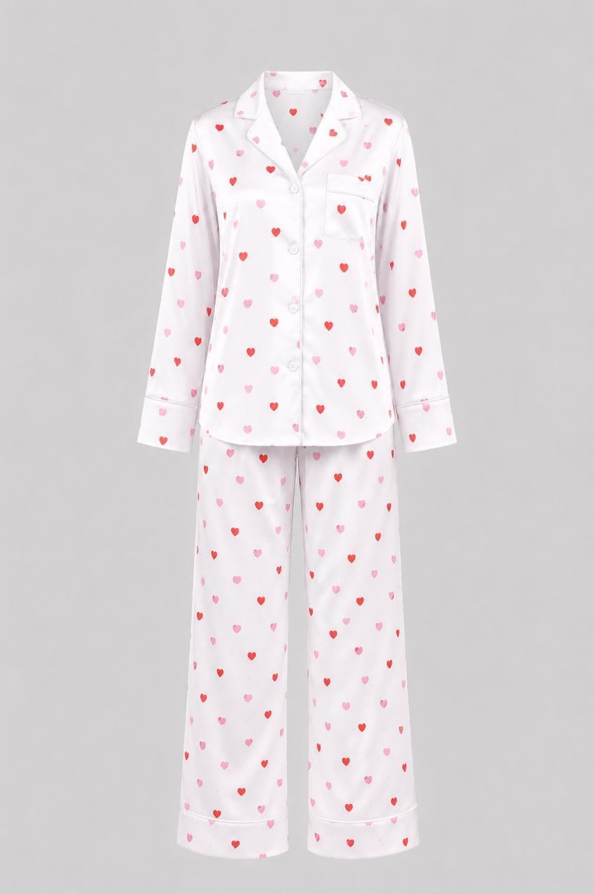 Піжама жіноча шовкова BO.Brand Hearts XL Білий (30123)