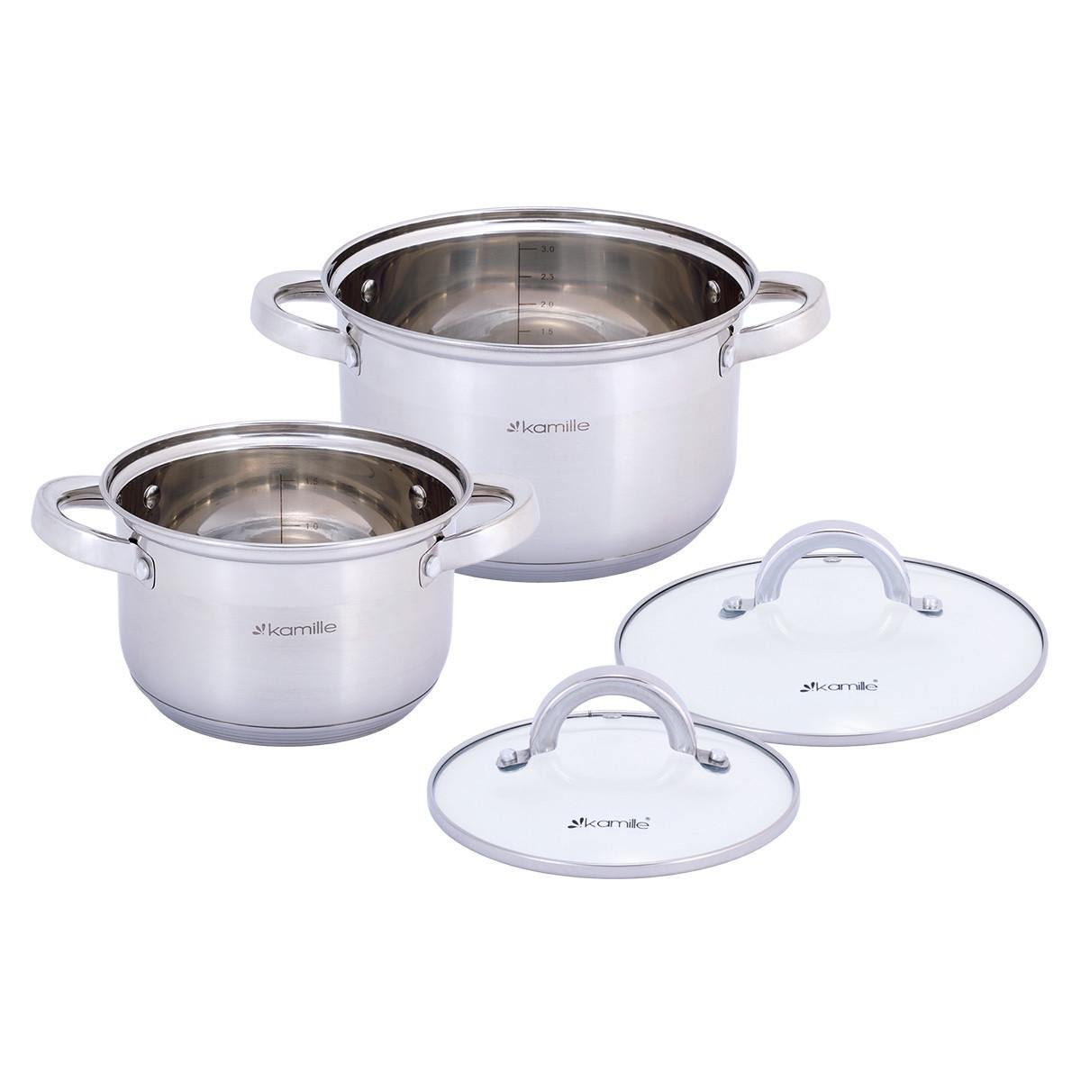 Набір каструль із кришками Kamille КМ-5627S із нержавіючої сталі з 4-х предметів Сталевий (150-84-5627S) - фото 2