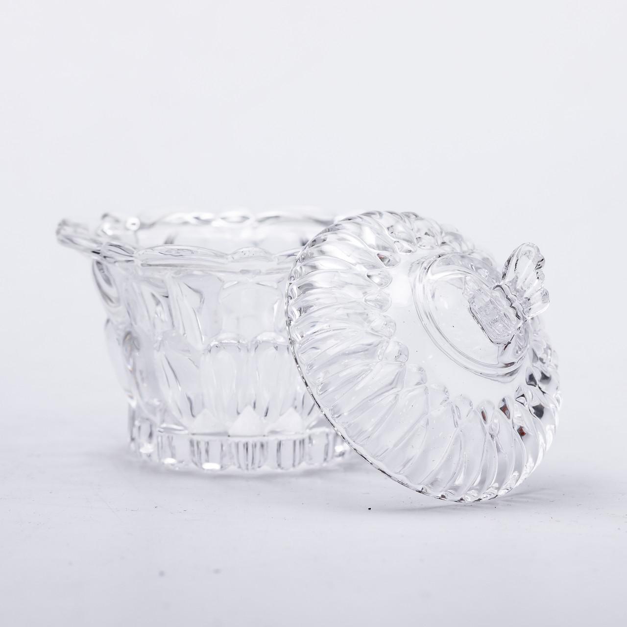 Сахарница стеклянная круглая с крышкой 9 см Прозрачный (6977) - фото 4