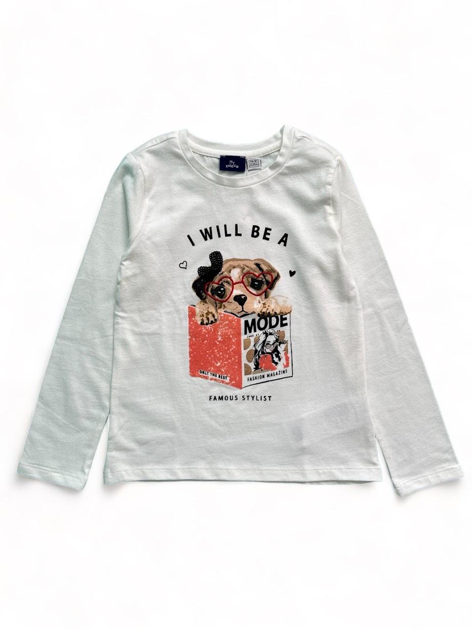 Реглан для девочки Chicco хлопковый с круглой горловиной 5-6 лет 116 см Белый (2091953679)