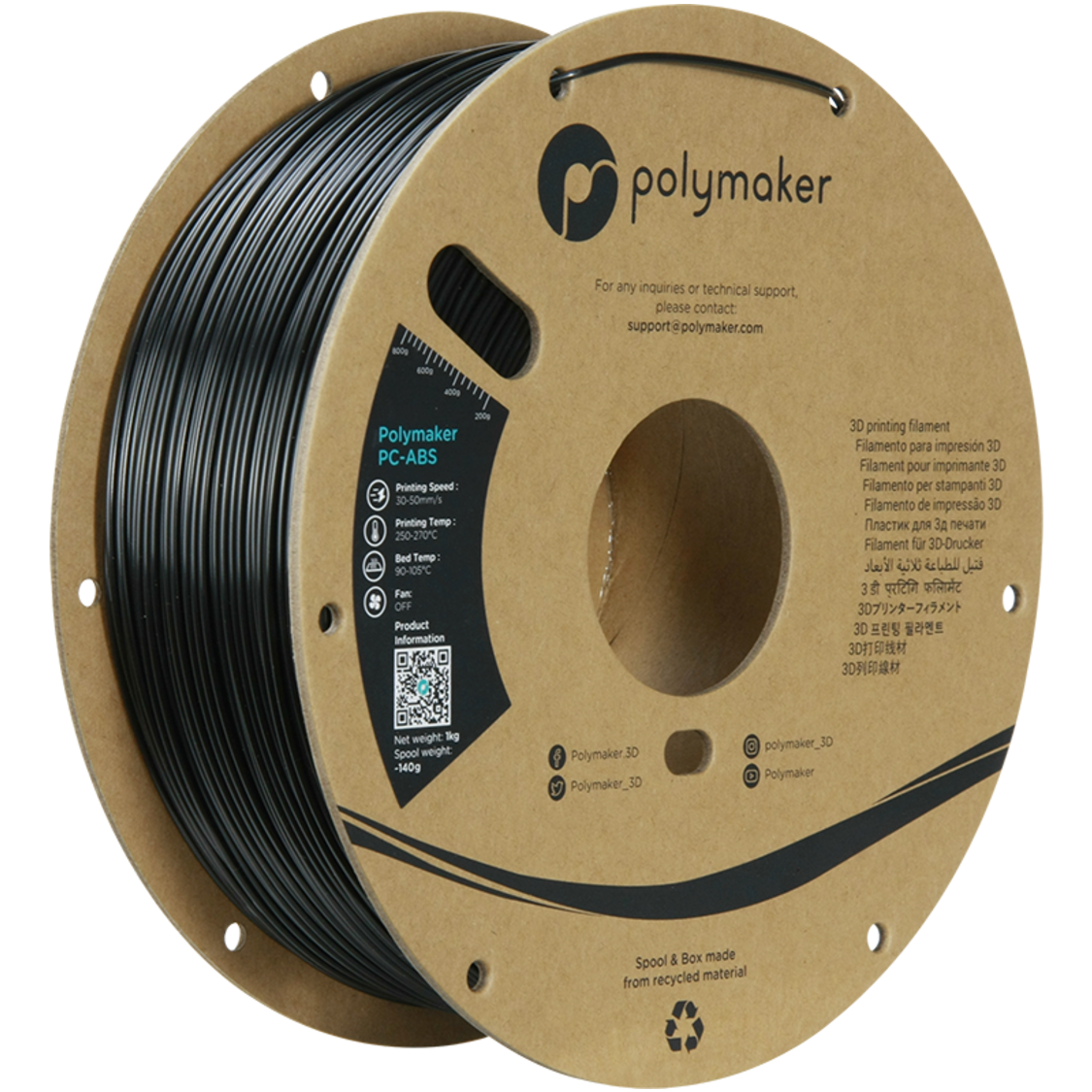 Инженерный пластик для 3D-печати Polymaker PC-ABS 1,75 мм 1 кг Black
