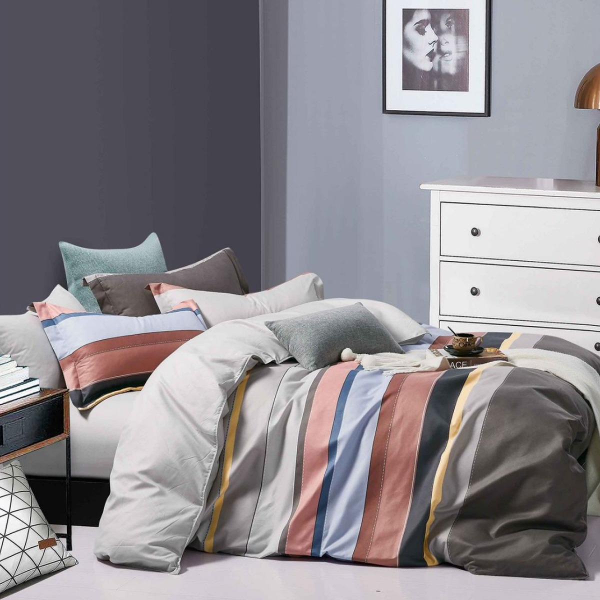 Комплект постільної білизни ZMW Home Textiles Смужки сатин євро (37420)