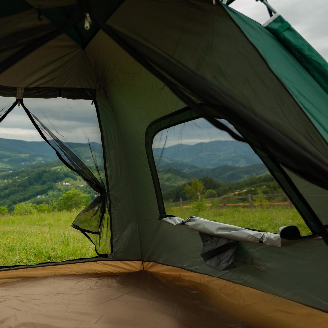 Палатка кемпинговая 3-местная с тентом 235x235x155 см Зеленый (4672) - фото 14