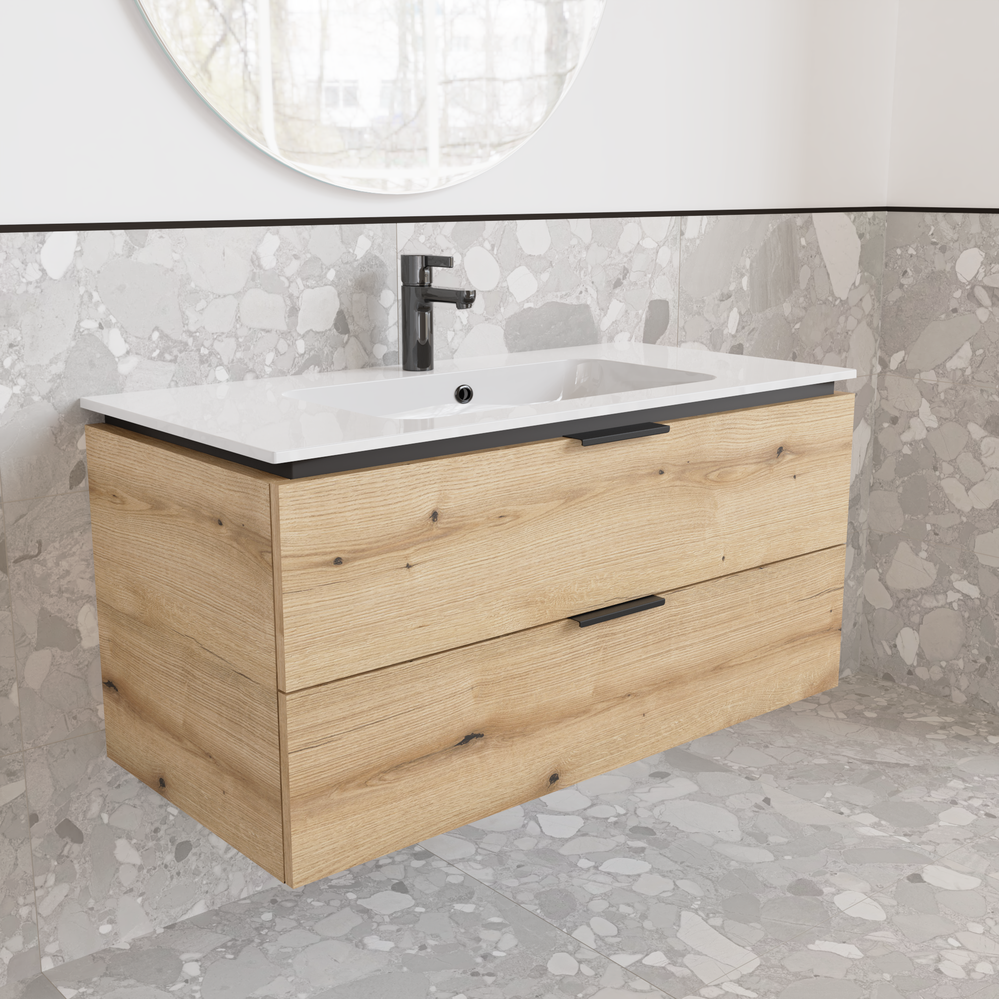 Тумба підвісна з раковиною MVK Vostok Icon 90 В2 900х450х530 мм Дуб Евок (p290alb) - фото 2