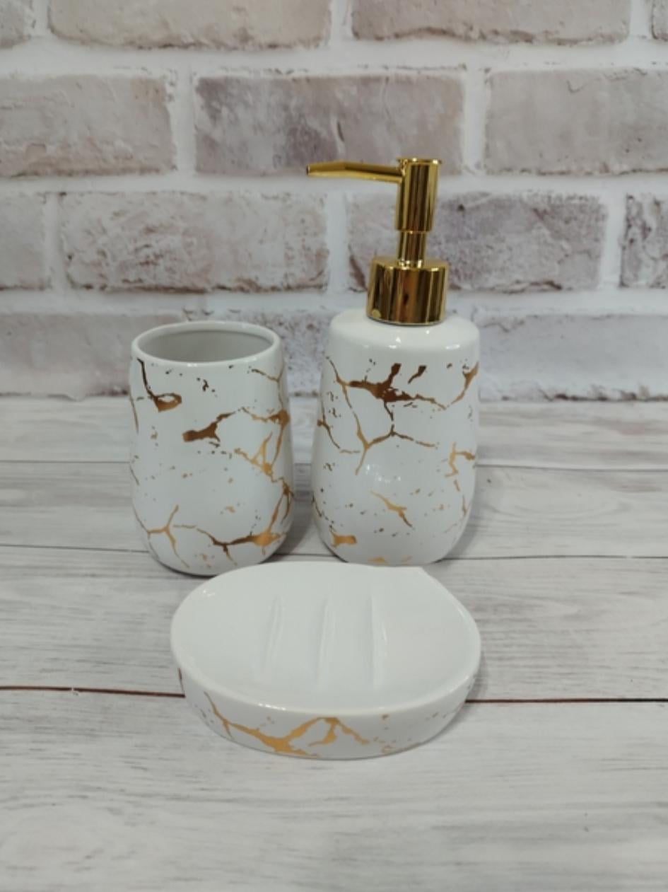 Набор аксессуаров для ванной комнаты Bona Bright 3 пр. Белый с золотистым